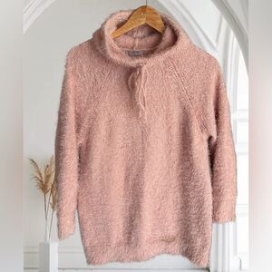 Avon Shaggy Fuzzy Hoodie Sweater with Drawstring Blush